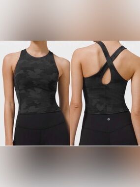 lululemon athletica Black Camo Cropped Tank with Crisscross Back